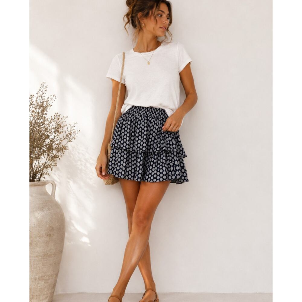 Scotch & Soda Blue White Ruffled Mini Skirt Womens XS Tiered Coquette Viscose